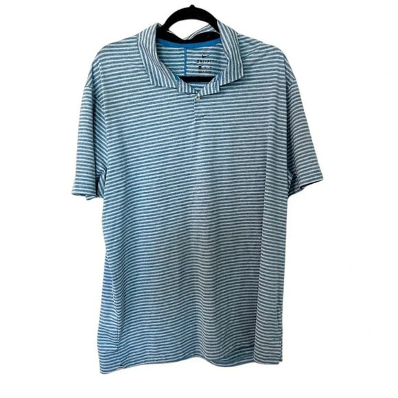 Nike Men’s Dri-Fit Performance Short Sleeve Blue & White Striped Polo Sz XL GUC - Picture 1 of 7